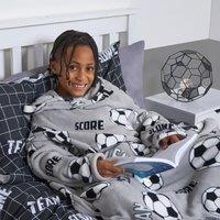OHS Kids Fleece Blanket Sleeves Arms Wearable Soft Cosy Plush Warm Throw in Light Grey