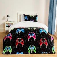OHS Glow In The Dark Ultra Soft Gaming Print Kids Duvet Cover Set with Pillowcase in Black | Size: Double