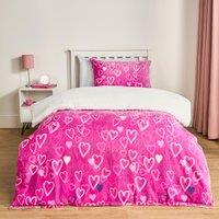 OHS Girl's Glow In The Dark Ultra Soft Heart Print Kids Duvet Cover Set with Pillowcase in Bright Pink | Size: Double
