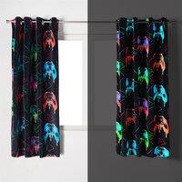 OHS Glow-in-the-Dark Kids Gaming Print Curtains in Black | Size: 168 cm width x 137 cm drop