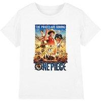 One Piece Pirates Are Coming Poster Kids T-Shirt White | Size: 12-13 Years