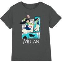 Disney Girl's Mulan Action Panels T-Shirt Charcoal | Size: 5-6 Years