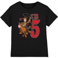Toy Story Birthday Woody I'M 5 Kids T-Shirt Black | Size: 12-13 Years
