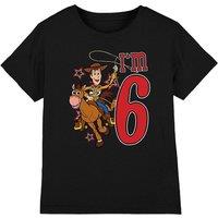 Toy Story Birthday Woody I'M 6 Kids T-Shirt Black | Size: 12-13 Years