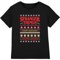 Stranger Things Demogorgon Ugly Christmas Jumper T-Shirt Black | Size: 7-8 Years