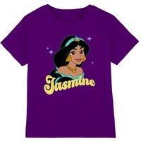 Disney Girl's Princess Jasmine Face Girls T-Shirt, Purple | Size: 9-11 Years