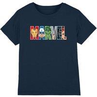 Marvel Boy's Avengers Hero Brick Logo T-Shirt, Navy | Size: 12-13 Years