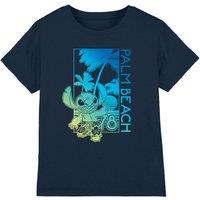 Disney Boy's Lilo & Stitch Gradient Palm Beach Kids T-Shirt, Navy | Size: 7-8 Years