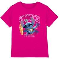 Disney Girl's Lilo & Stitch Live Action Stitch Aloha Surf Kids T-Shirt, Fuchsia in Bright Pink | Size: 7-8 Years