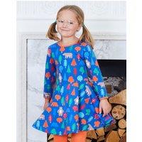Toby Tiger Girl's Camping Bear Print Skater Dress in Blue | Size: 2-3 Years