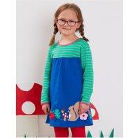 Toby Tiger Girl's Forest Adventure Applique T-Shirt Dress in Blue | Size: 18-24 m