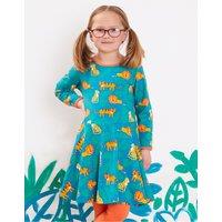 Toby Tiger Girl's Wild Cats Print Skater Dress in Green | Size: 6-12 m