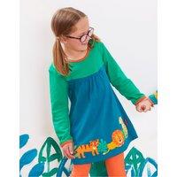 Toby Tiger Girl's Wild Cats Applique T-Shirt Dress in Green | Size: 12-18 m