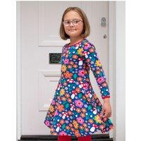 Toby Tiger Girl's Floral Mushroom Print Long-Sleeved Skater Dress | Size: 12-18 m