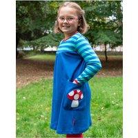 Toby Tiger Girl's Floral Mushroom Applique Dress in Blue | Size: 18-24 m