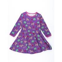 Toby Tiger Girl's Horse Print Long-Sleeved Skater Dress in Purple | Size: 18-24 m