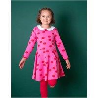 Toby Tiger Girl's Apple Print Long-Sleeved Skater Dress in Pink | Size: 18-24 m