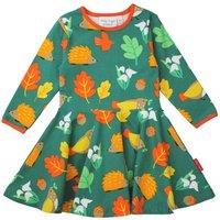 Toby Tiger Girl's Autumn Print Skater Dress in Green | Size: 4-5 Years