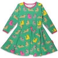Toby Tiger Girl's Kitten Print Skater Dress in Green | Size: 2-3 Years