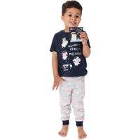 Peppa Pig Boy's Short Sleeve Long Leg Pyjama Set | Navy | Official Merch in Blue | Size: 2-3 Years