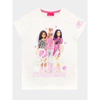 Barbie Girl's Dolls Stand Together T-Shirt in White | Size: 10-11 Years