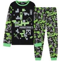 Minecraft Boy's Long Pyjama Set Cotton 2 Piece Top & Bottoms PJ Sleepwear Nightwear in Black | Size: 7-8 Years