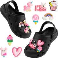 CityComfort Clog Shoes with Removable Charms Slip On Flat Shoes With Strap in Black | Size: Infant 10