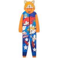 Sonic the Hedgehog Boy's Onesie Long Sleeve Hooded Jumpsuit Loungewear Nightwear | Size: 4-5 Years