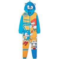 Sonic the Hedgehog Boy's Onesie Long Sleeve Hooded Jumpsuit Loungewear Nightwear in Blue | Size: 4-5 Years
