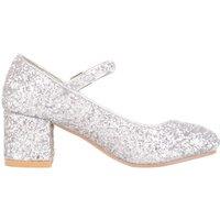 ABSOLUTE FOOTWEAR Girl's Childrens Kids Slip On Heeled Sparkly Glitter Pagent Party Shoes in Silver | Size: 2