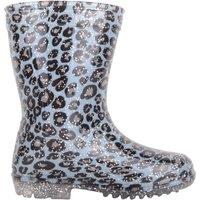 ABSOLUTE FOOTWEAR Girl's Childrens Slip On Waterproof Leopard Print Snow Wellington Boots in Blue | Size: Infant 10