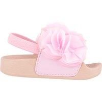 ABSOLUTE FOOTWEAR Girl's Childrens Easy Slip On Open Toe Elasticated Sandal, Embroidered Flower in Pink | Size: Infant 6