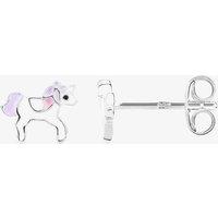 Fleur Kids Sterling Silver White & Pink Enamel Unicorn Stud Earrings AZE234404