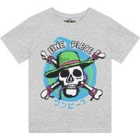 One Piece Boy's Jolly Rodger Short Sleeve T-Shirt in Grey | Size: 8-9 Years