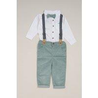 Little Gent Boy's Corduroy Bow Tie, Shirt & Trousers with Braces Outfit Set in Green | Size: 4 Years