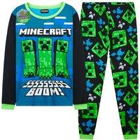 Minecraft Boy's Long Pyjama Set PJ Long Sleeve Loungewear Sleepwear Nightwear in Blue | Size: 11-12 Years