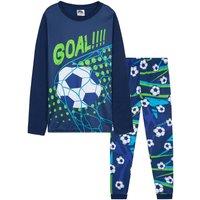 CityComfort Boy's Long Pyjama Set PJ Football Nightwear Comfy Soft Sleepwear in Navy | Size: 7-8 Years