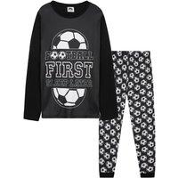 CityComfort Boy's Long Pyjama Set PJ Football Nightwear Comfy Soft Sleepwear in Black | Size: 9-10 Years