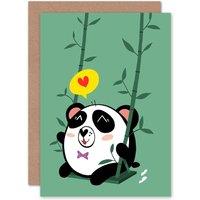 Artery8 Kawaii Panda Love Kids Children Greetings Card in Green