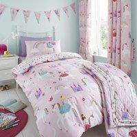 Happy Linen Company Kids Castle Unicorns Princess Reversible Duvet Cover Bedding Set in Pink | Size: Single