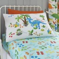 Happy Linen Company Kids Girls Boys Cute Dinky Dinosaurs Fitted Sheet | Size: Double Fitted