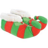 Slumberzzz Boy's Novelty Christmas Elf Slippers | Fleece Linied Striped Slippers in Red | Size: Infant 13-1