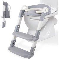 Alivio 2-in-1 Foldable Kids Potty Training Seat with Adjustable Ladder & Step Stool Toddler Toilet Trainer in Grey