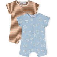 Minoti Boy's 2-Pack Baby Rompers With Short Sleeves & Snap Closures in Beige | Size: Newborn