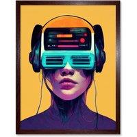 Artery8 Wall Art Print The Gamer Streaming VR Headset Retro Futurist Kids Art Framed in Brown | Size: W12 x H16