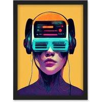Artery8 The Gamer Streaming VR Headset Retro Futurist Kids Artwork Framed Wall Art Print A4 in Black