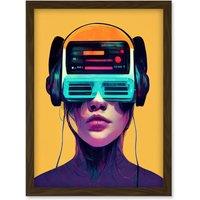 Artery8 The Gamer Streaming VR Headset Retro Futurist Kids Artwork Framed Wall Art Print A4 in Brown