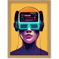 Artery8 The Gamer Streaming VR Headset Retro Futurist Kids Artwork Framed Wall Art Print A4 in Light Oak