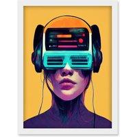 Artery8 The Gamer Streaming VR Headset Retro Futurist Kids Artwork Framed Wall Art Print A4 in White
