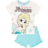 Disney Girl's Short Sleeve Short Leg Pyjama Set | Girls Blue AOP & White | Size: 7-8 Years